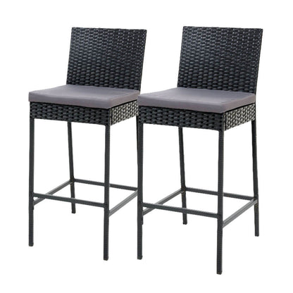 Whitehaven | Black PE Wicker Outdoor Bar Stools | Set Of 2 | Grey