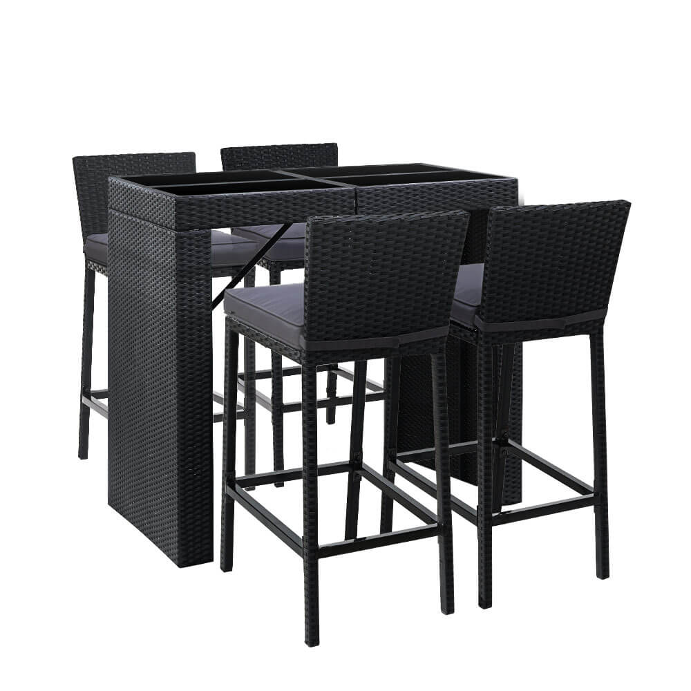 Whitehaven Sanford | Coastal Black PE Wicker Outdoor Bar Stool Set | Black