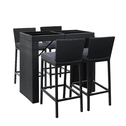 Whitehaven Sanford | Coastal Black PE Wicker Outdoor Bar Stool Set | Black