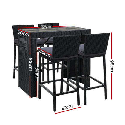 Whitehaven Sanford | Coastal Black PE Wicker Outdoor Bar Stool Set | Black