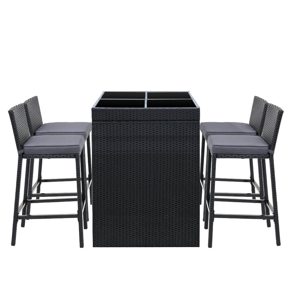 Whitehaven Sanford | Coastal Black PE Wicker Outdoor Bar Stool Set | Black