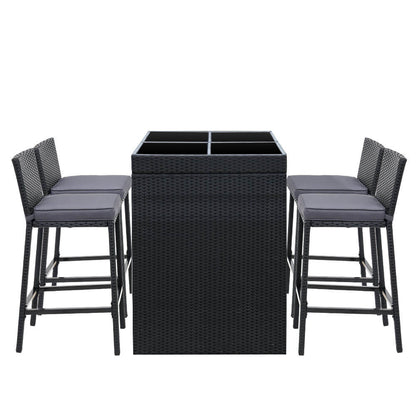 Whitehaven Sanford | Coastal Black PE Wicker Outdoor Bar Stool Set | Black