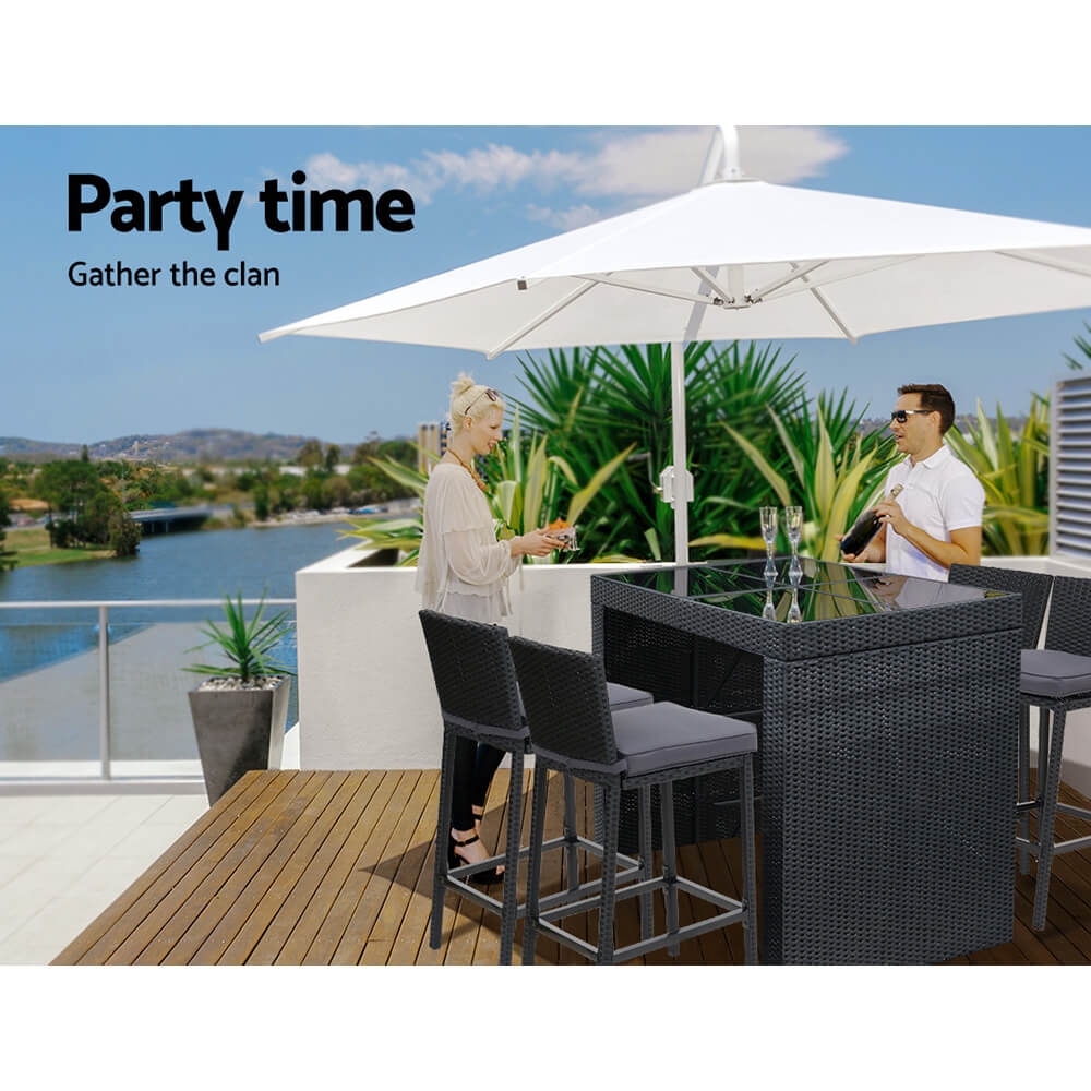 Whitehaven Sanford | Coastal Black PE Wicker Outdoor Bar Stool Set | Black