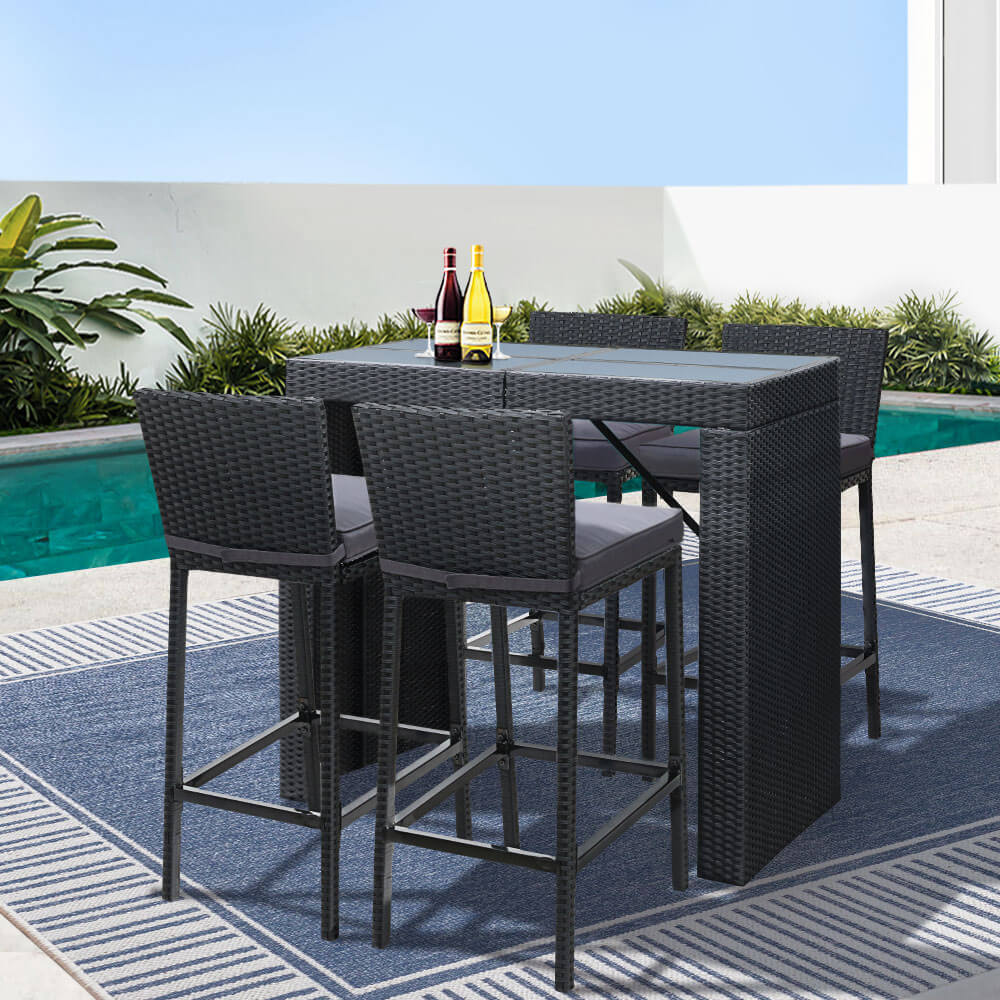 Whitehaven Sanford | Coastal Black PE Wicker Outdoor Bar Stool Set | Black