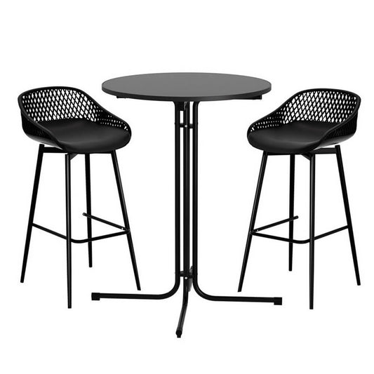 Whitsunday | Plastic Metal Black Outdoor Bar Stool Set 2 Seater | Black