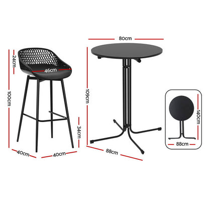 Whitsunday | Plastic Metal Black Outdoor Bar Stool Set 2 Seater | Black