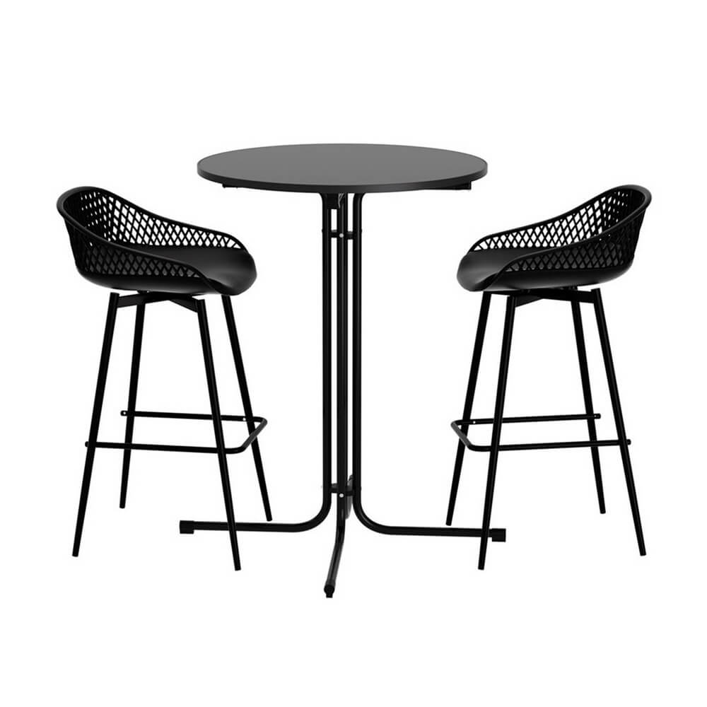 Whitsunday | Plastic Metal Black Outdoor Bar Stool Set 2 Seater | Black