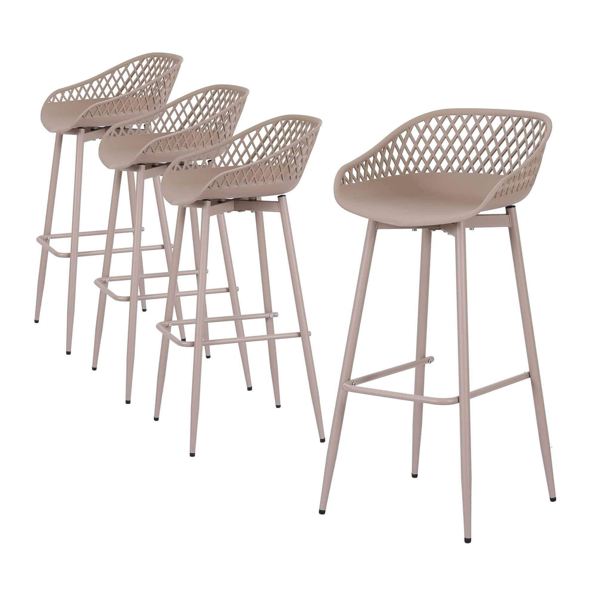 Whitsunday | Plastic Metal Outdoor Bar Stools | Set Of 4 | Beige