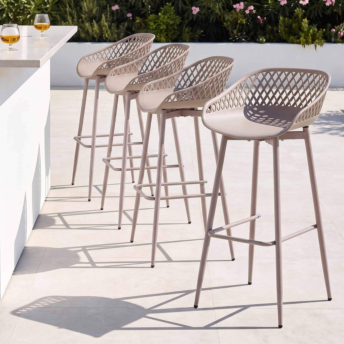 Whitsunday | Plastic Metal Outdoor Bar Stools | Set Of 4 | Beige