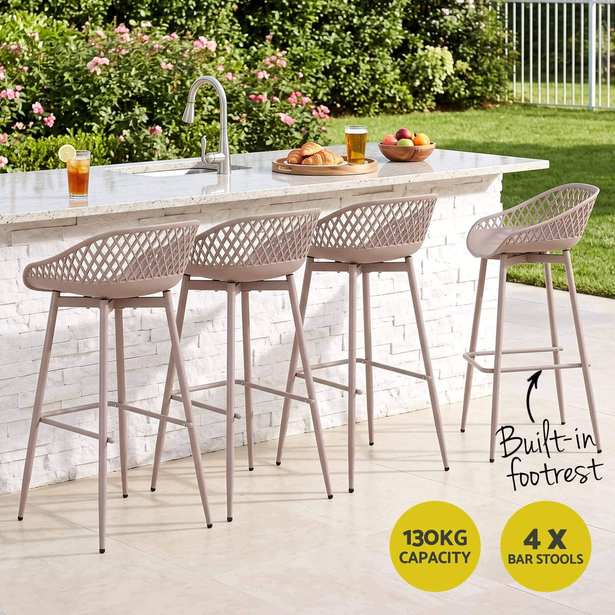 Whitsunday | Plastic Metal Black Outdoor Bar Stools | Set Of 4