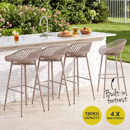 Whitsunday | Plastic Metal Outdoor Bar Stools | Set Of 4 | Beige