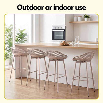 Whitsunday | Plastic Metal Outdoor Bar Stools | Set Of 4 | Beige