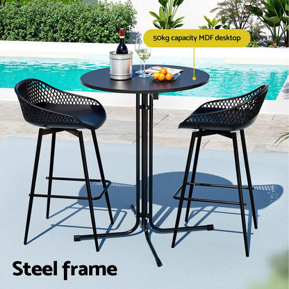 Whitsunday | Plastic Metal Black Outdoor Bar Stool Set 2 Seater | Black