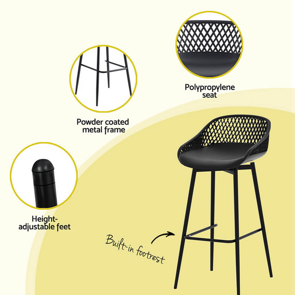 Whitsunday | Plastic Metal Black Outdoor Bar Stool Set 2 Seater | Black
