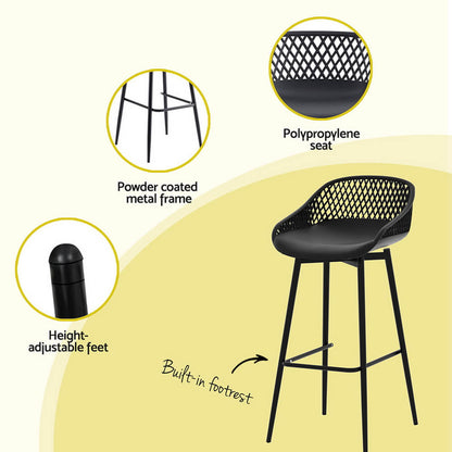 Whitsunday | Plastic Metal Black Outdoor Bar Stool Set 2 Seater | Black