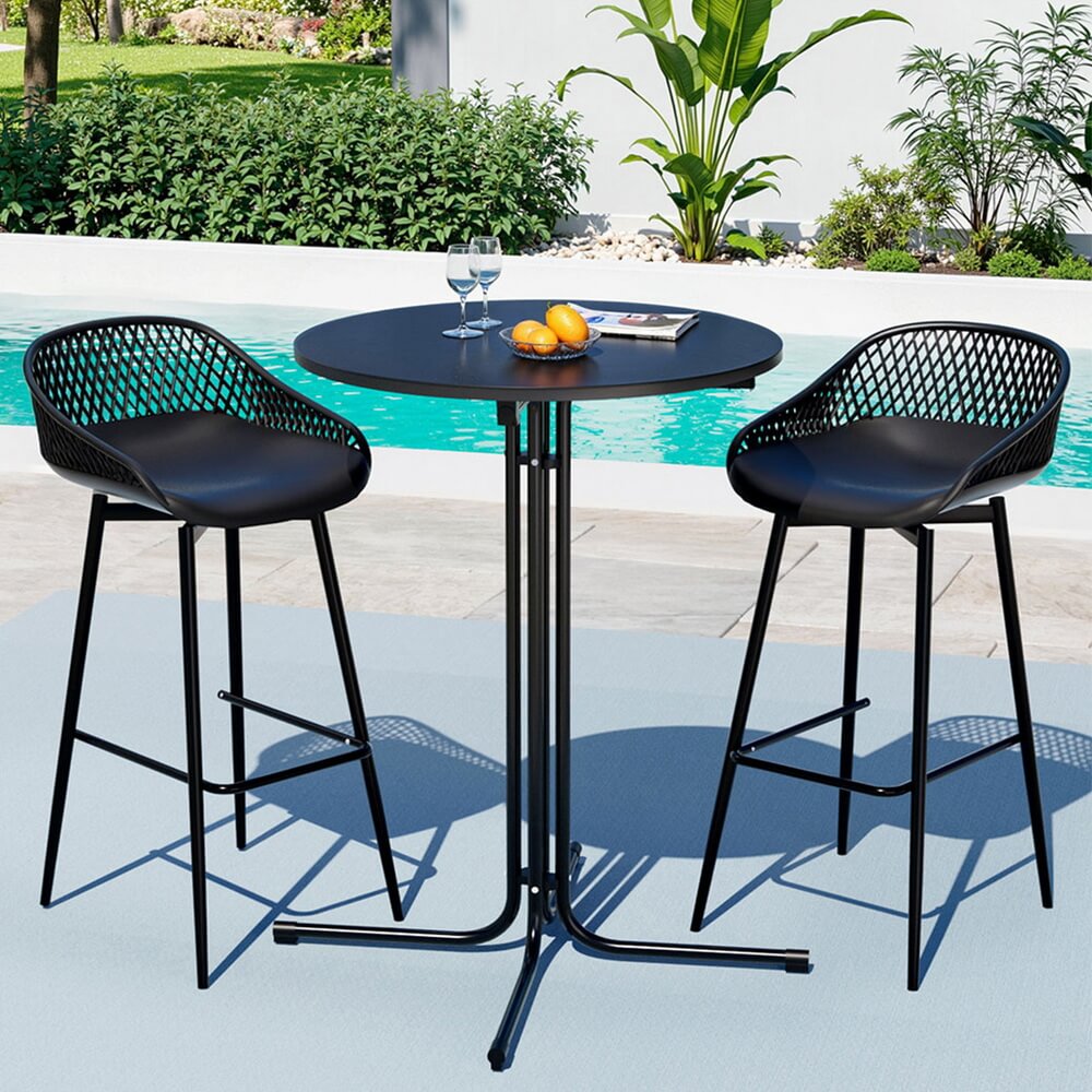 Whitsunday | Plastic Metal Black Outdoor Bar Stool Set 2 Seater | Black