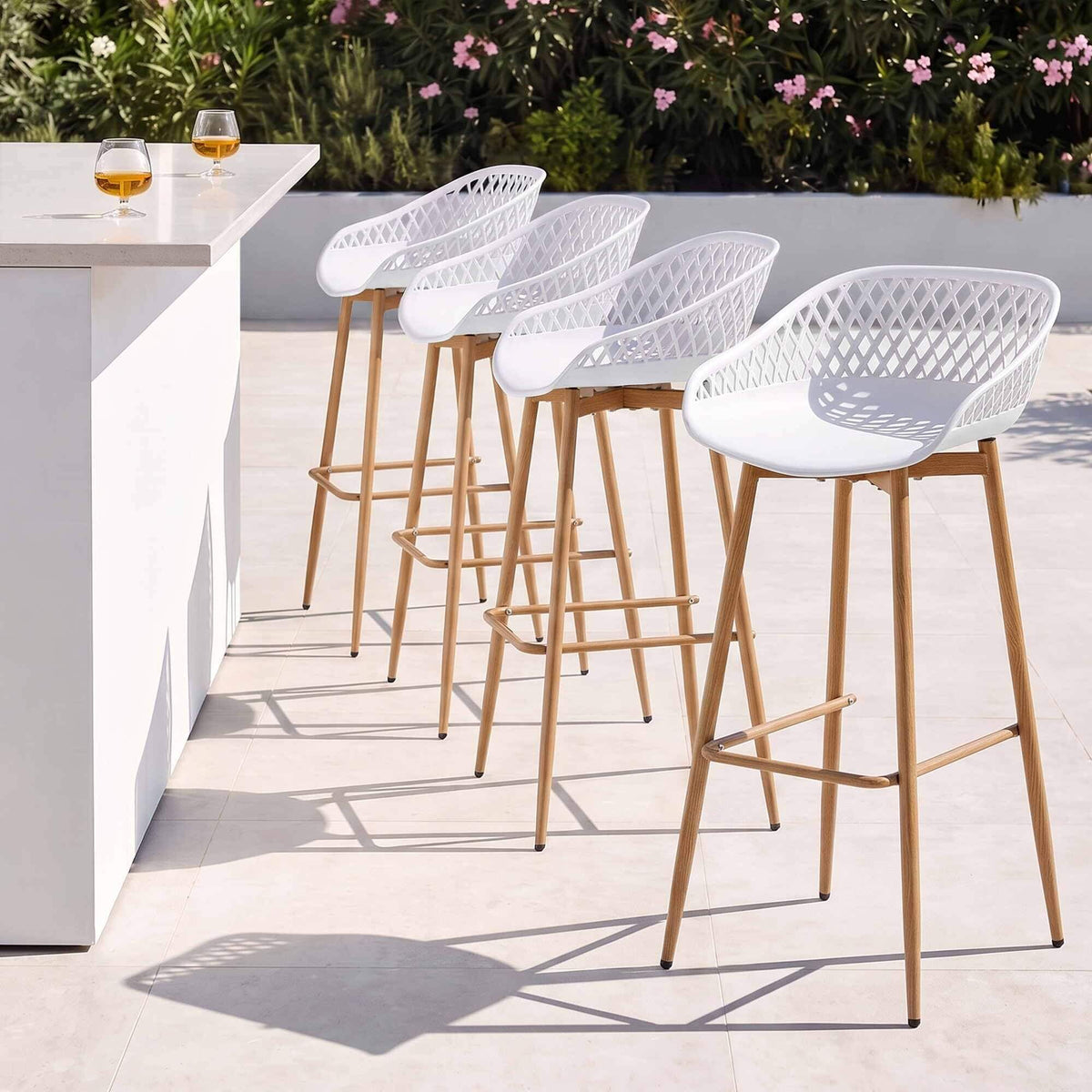 Whitsunday | Plastic Metal Outdoor Bar Stools | Set Of 4 | White