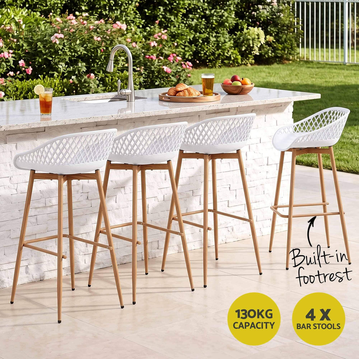 Whitsunday | Plastic Metal Black Outdoor Bar Stools | Set Of 4