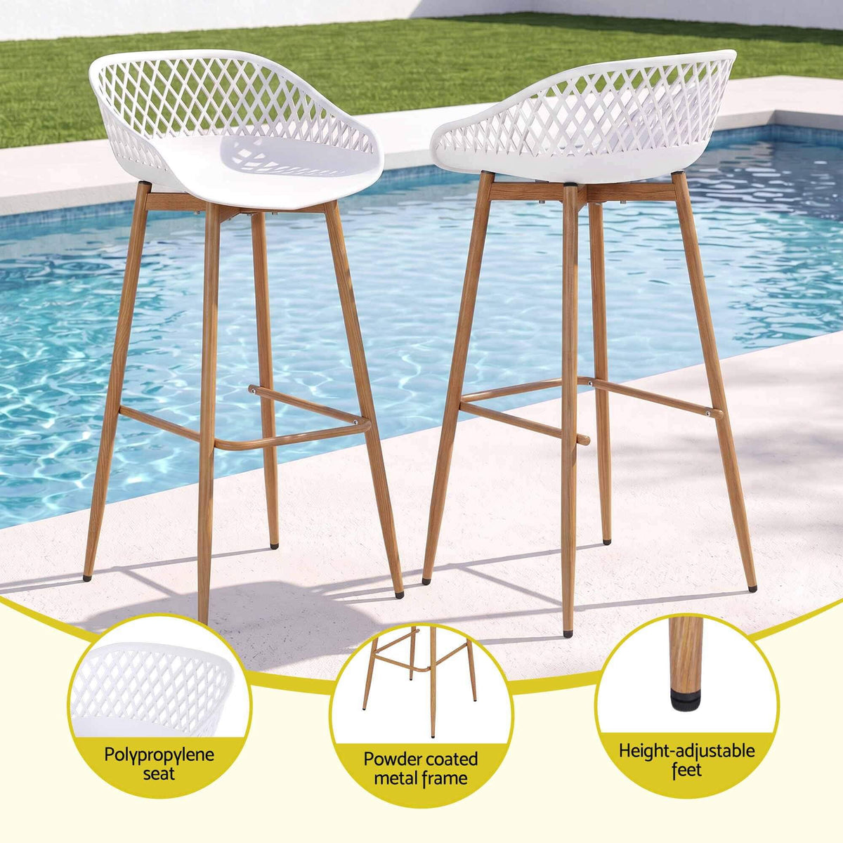 Whitsunday | Plastic Metal Outdoor Bar Stools | Set Of 4 | White