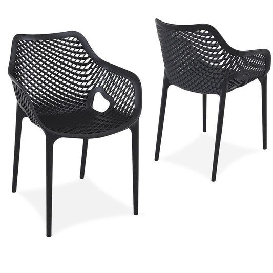 Alton |  Modern, Plastic Indoor / Outdoor Dining Chair With Arms | Set of 4 | Black