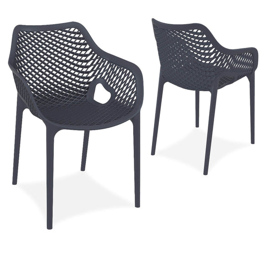 Alton |  Modern, Plastic Indoor / Outdoor Dining Chair With Arms | Set of 4 | Dark Grey