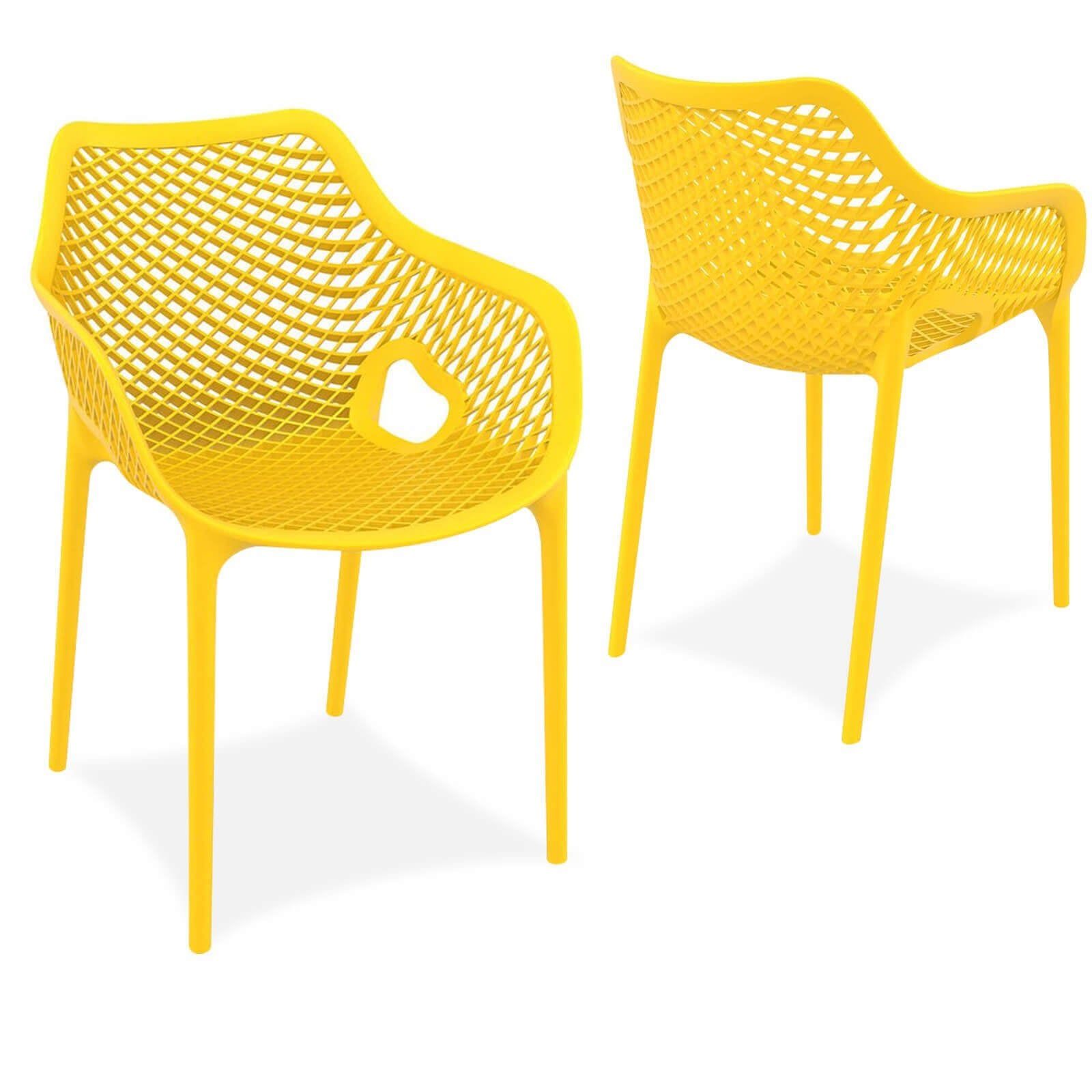 Alton |  Modern, Plastic Indoor / Outdoor Dining Chair With Arms | Set of 4 | Yellow