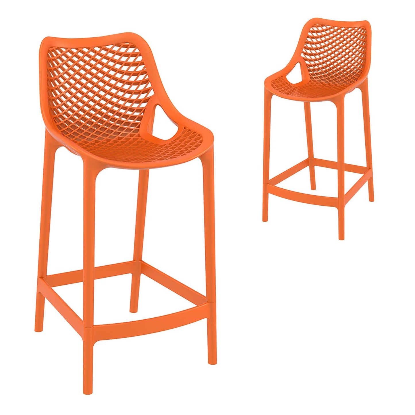 Alton | Modern Plastic Outdoor Bar Stools | Set Of 4 | Orange