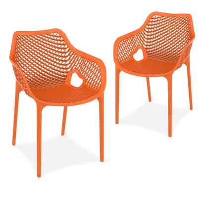 Alton |  Modern, Plastic Indoor / Outdoor Dining Chair With Arms | Set of 4 | Orange