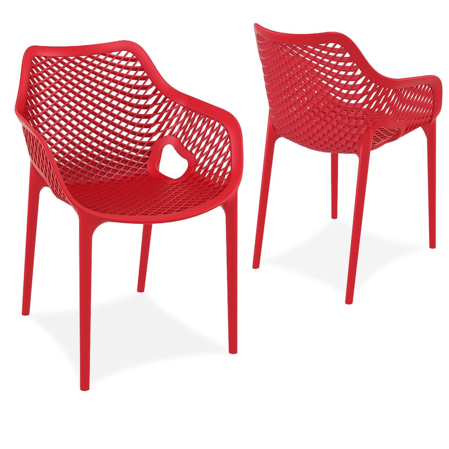 Alton |  Modern, Plastic Indoor / Outdoor Dining Chair With Arms | Set of 4 | Red