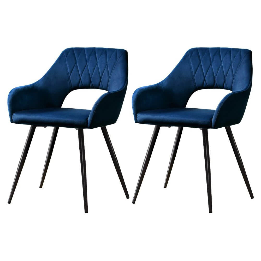 Amandari | Modern Velvet Dining Chairs With Arms | Set Of 2 | Blue