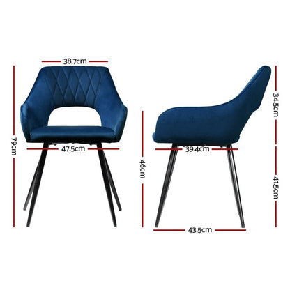 Amandari | Modern Velvet Dining Chairs With Arms | Set Of 2 | Blue