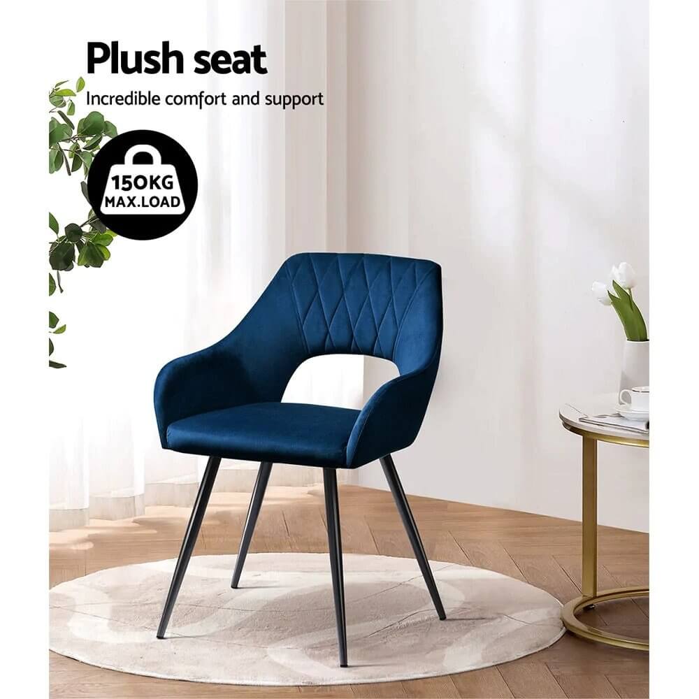 Amandari | Modern Velvet Dining Chairs With Arms | Set Of 2 | Blue