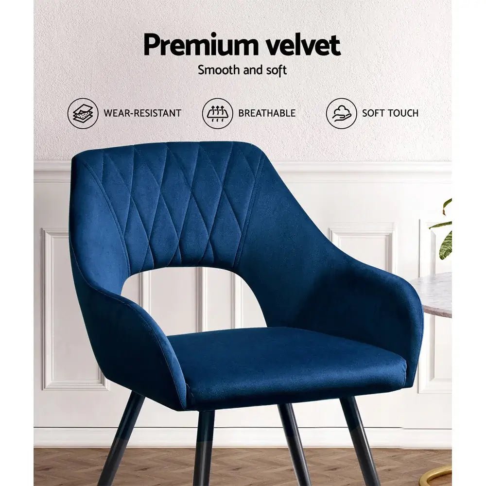 Amandari | Modern Velvet Dining Chairs With Arms | Set Of 2 | Blue