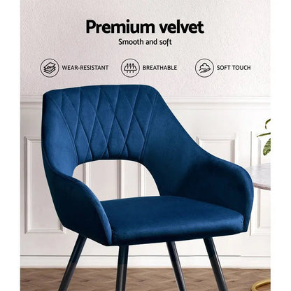 Amandari | Modern Velvet Dining Chairs With Arms | Set Of 2 | Blue