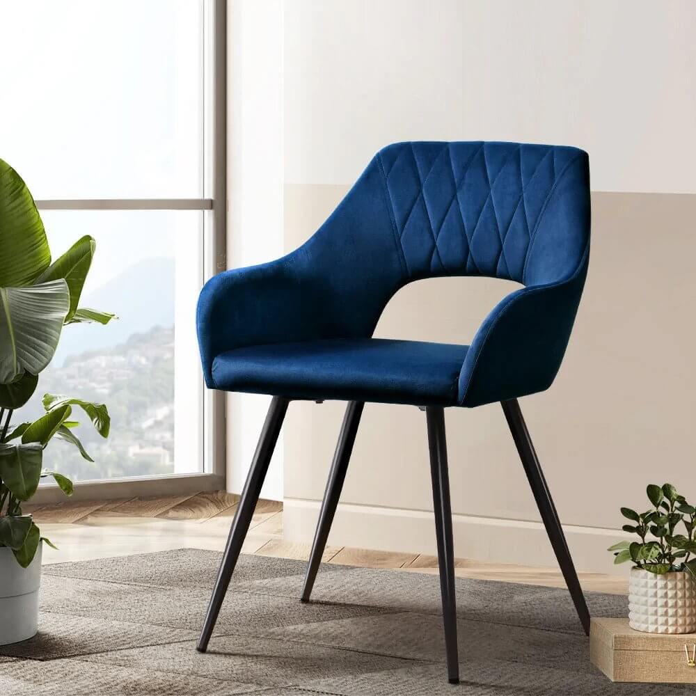 Amandari | Modern Velvet Dining Chairs With Arms | Set Of 2 | Blue