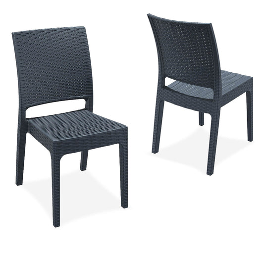 Arcadia | Modern, Stackable, Plastic Outdoor Dining Chairs | Set Of 2 | Dark Grey