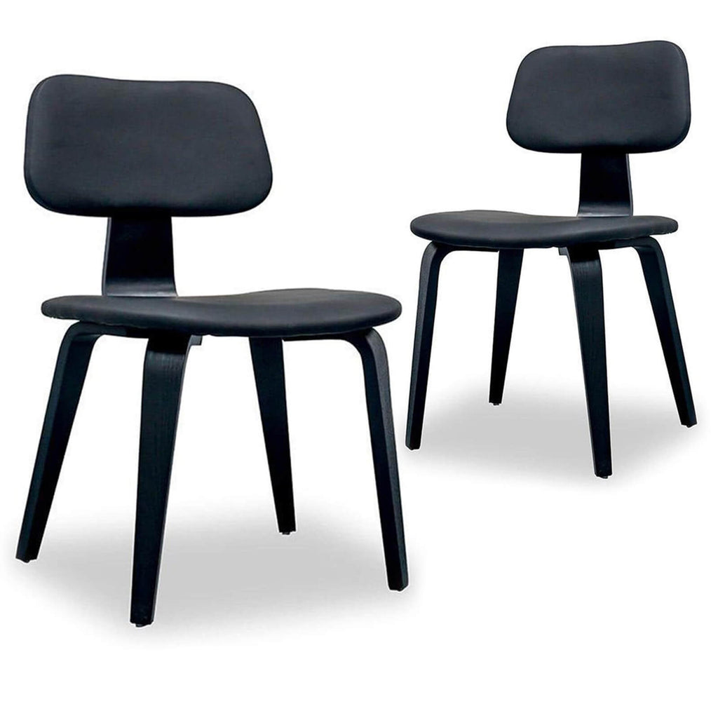Ashwood | Black PU Leather, Mid Century Wooden Dining Chairs | Set Of 2