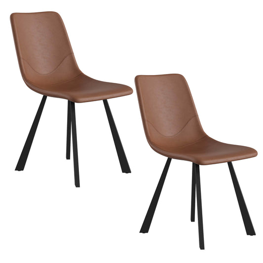 Ava | Metal Modern PU Leather Dining Chairs | Set Of 2 | Cognac