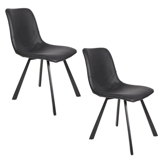 Ava | Metal Modern PU Leather Dining Chairs | Set Of 2 | Black