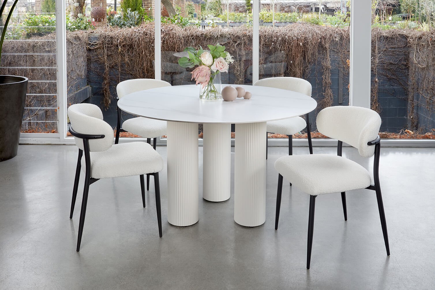 Barcelona | 130cm White Wooden Ash Veneer Round Dining Table | White