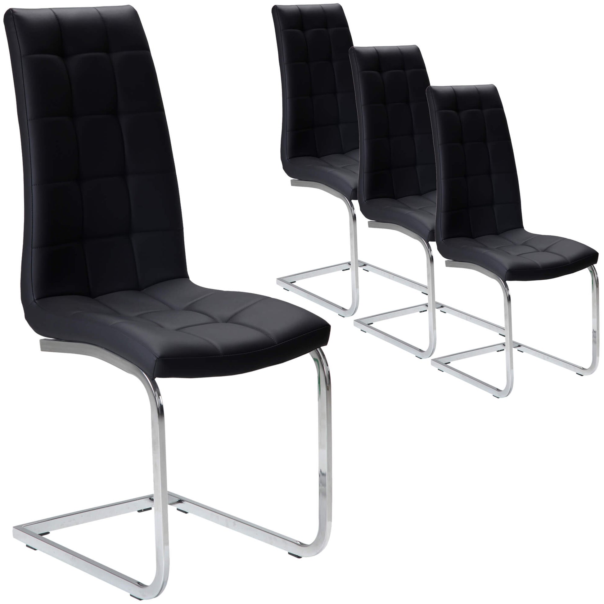 Belair | Modern, Metal PU Leather Dining Chairs | Set Of 4 | Black