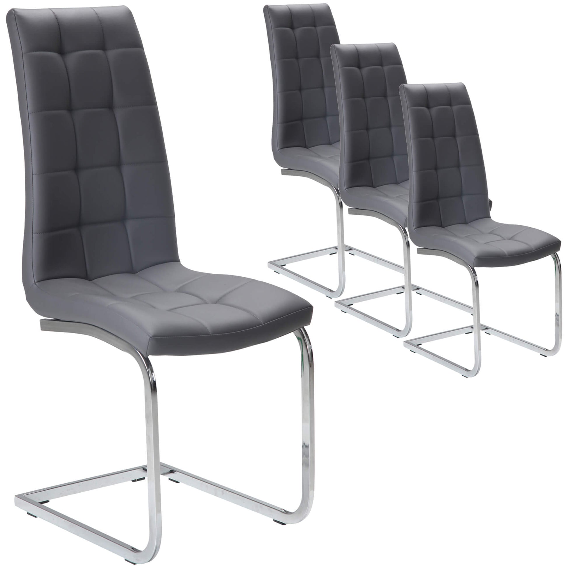 Belair | Modern, Metal PU Leather Dining Chairs | Set Of 4 | Grey