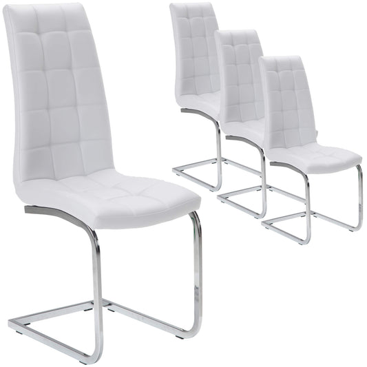 Belair | Modern, Metal PU Leather Dining Chairs | Set Of 4 | White