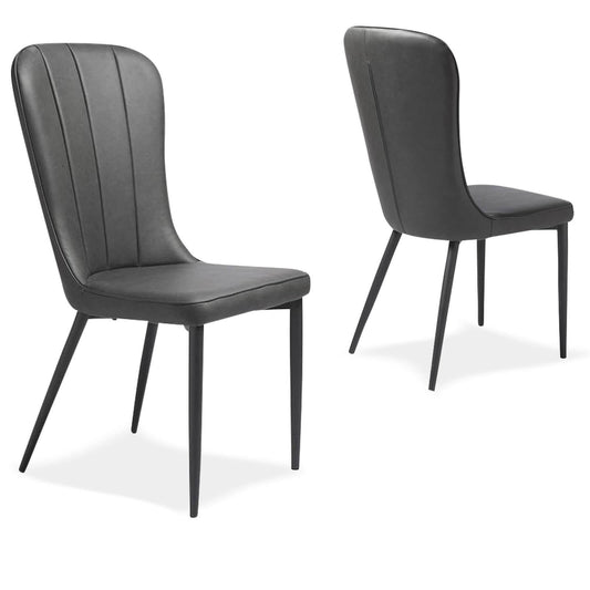 Bordeaux | Dark Grey Leather Modern Dining Chairs | Set Of 2 | Dark Grey