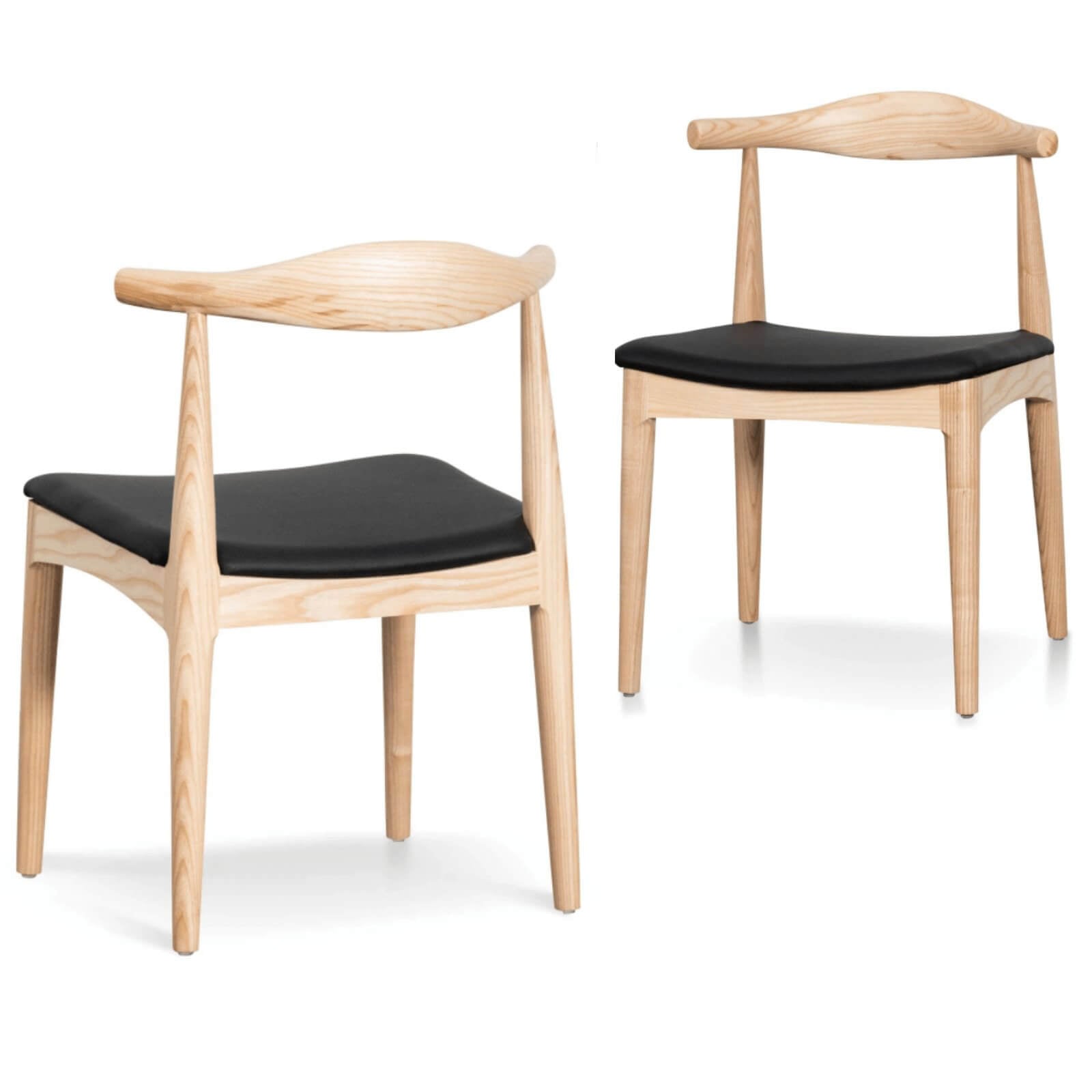 Bowman Black PU Leather, Natural Wooden Dining Chairs Set Of