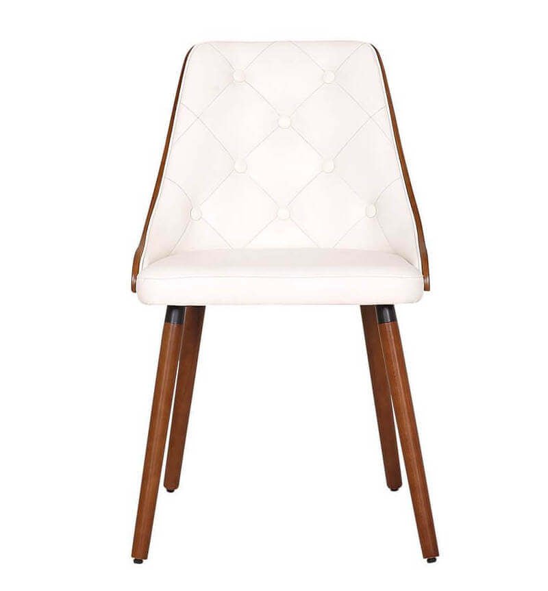 Broadway | Mid Century Wooden Black & White PU Leather Dining Chairs | Set Of 2 | White
