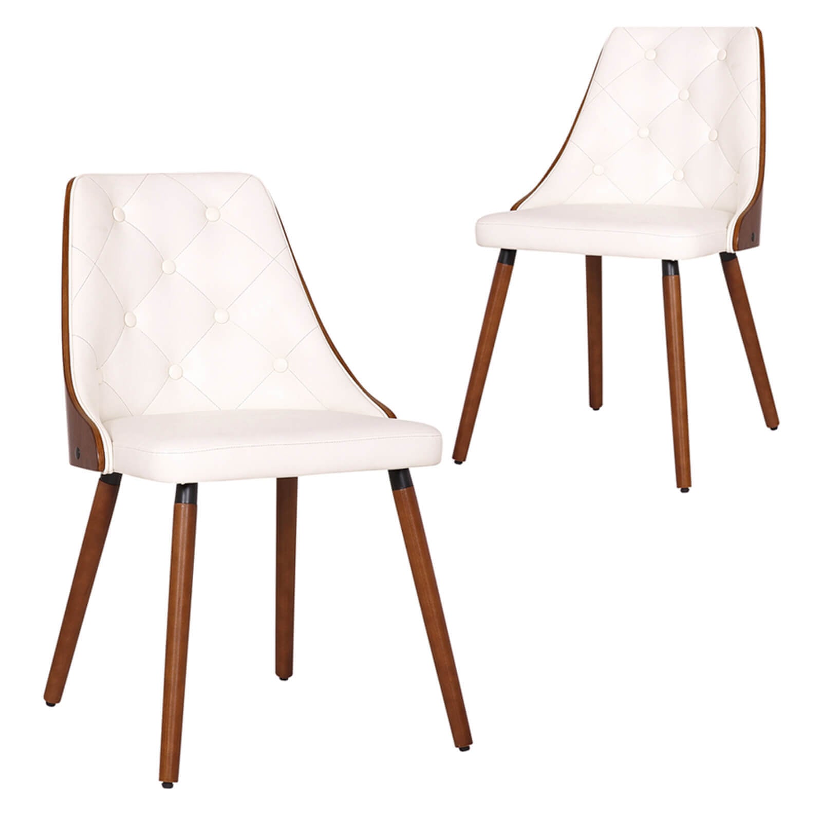 Broadway | Mid Century Wooden Black & White PU Leather Dining Chairs | Set Of 2 | White
