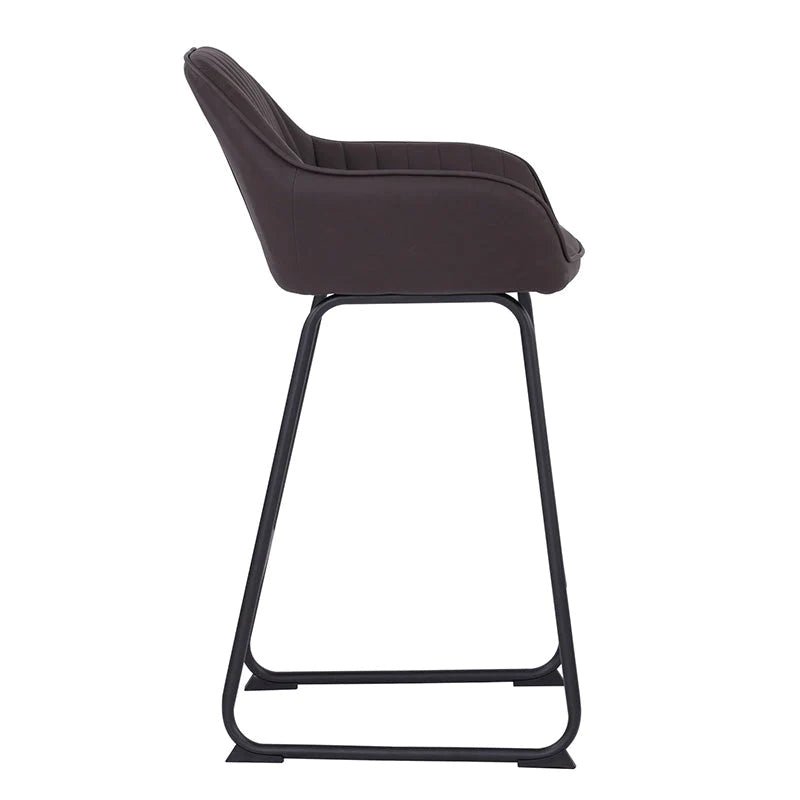 Canfield | Modern Metal Brown PU Leather Bar Stool With Arms | Brown