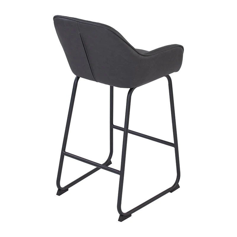 Canfield | Modern Metal Brown PU Leather Bar Stool With Arms | Brown