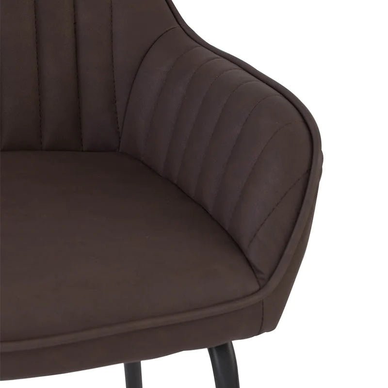 Canfield | Modern Metal Brown PU Leather Bar Stool With Arms | Brown